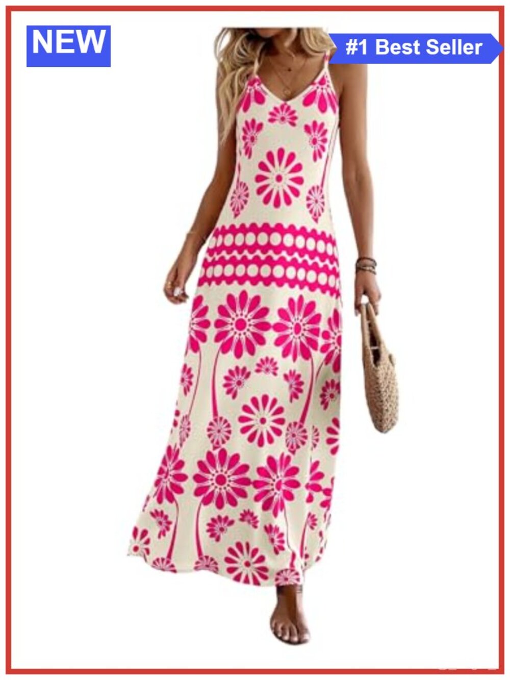 Women's Boho Floral Print V Neck Spaghetti Strap Maxi Dress
